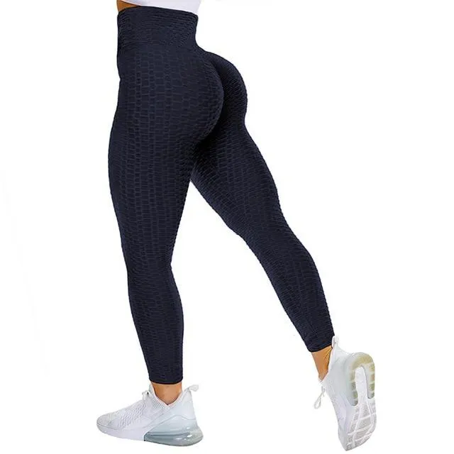 Textured High Rise Leggings - Red With Pockets