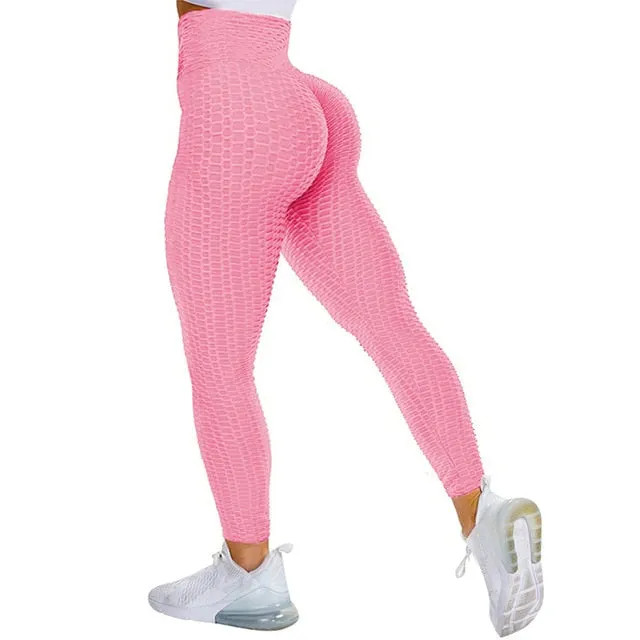 Textured High Rise Leggings - Red With Pockets