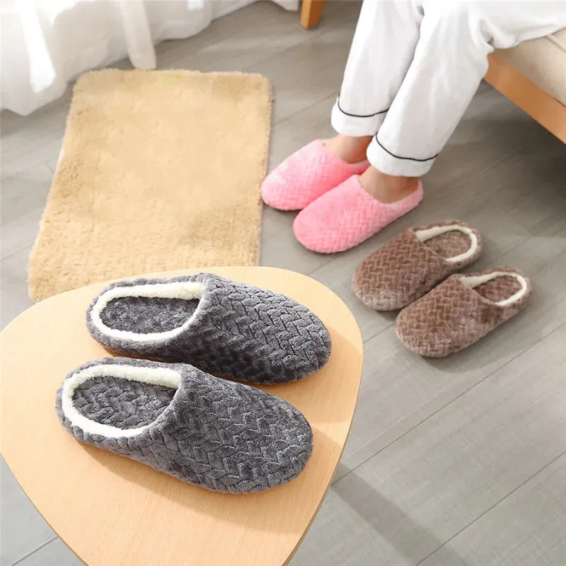 Warm Women Slippers - Cozy Plush Indoor Slip-On House Shoes for Autumn Winter Comfort