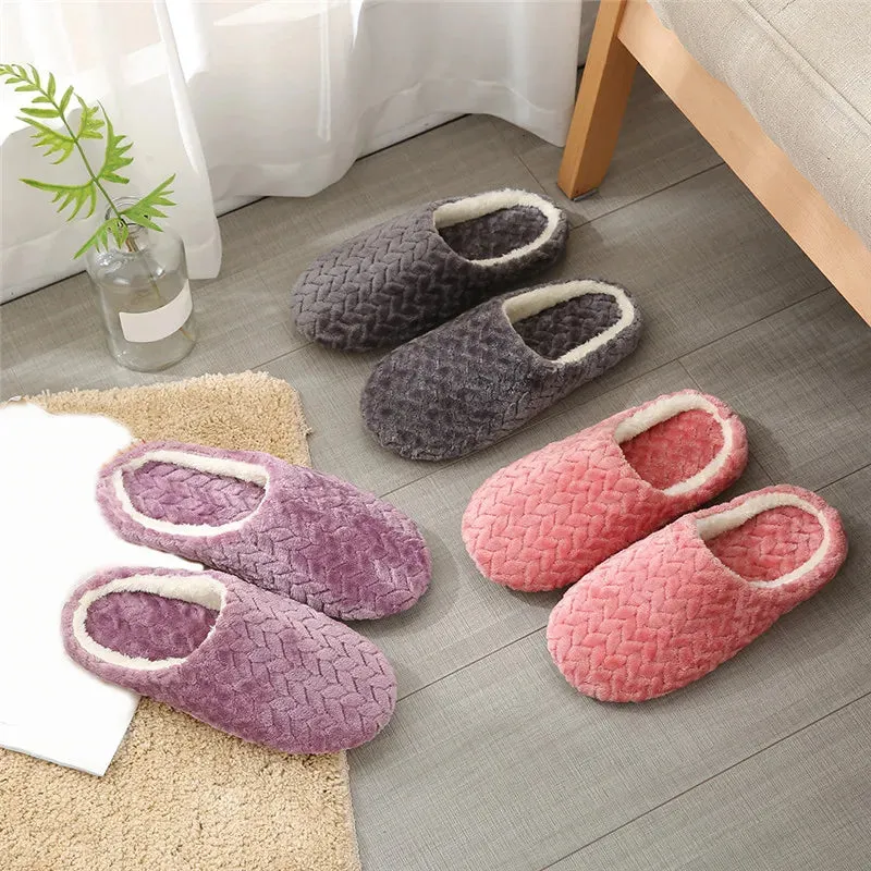Warm Women Slippers - Cozy Plush Indoor Slip-On House Shoes for Autumn Winter Comfort