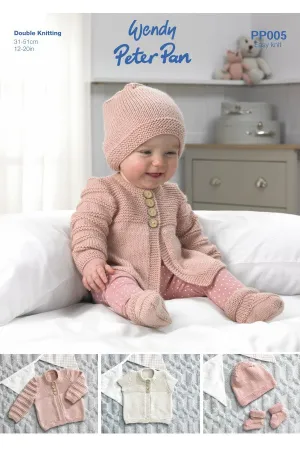 Wendy Peter Pan PP005 Baby Cardigans Hat and Booties - Double Knitting