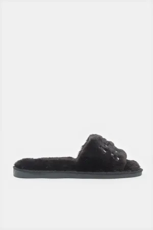 Women Black Embroidered Mule