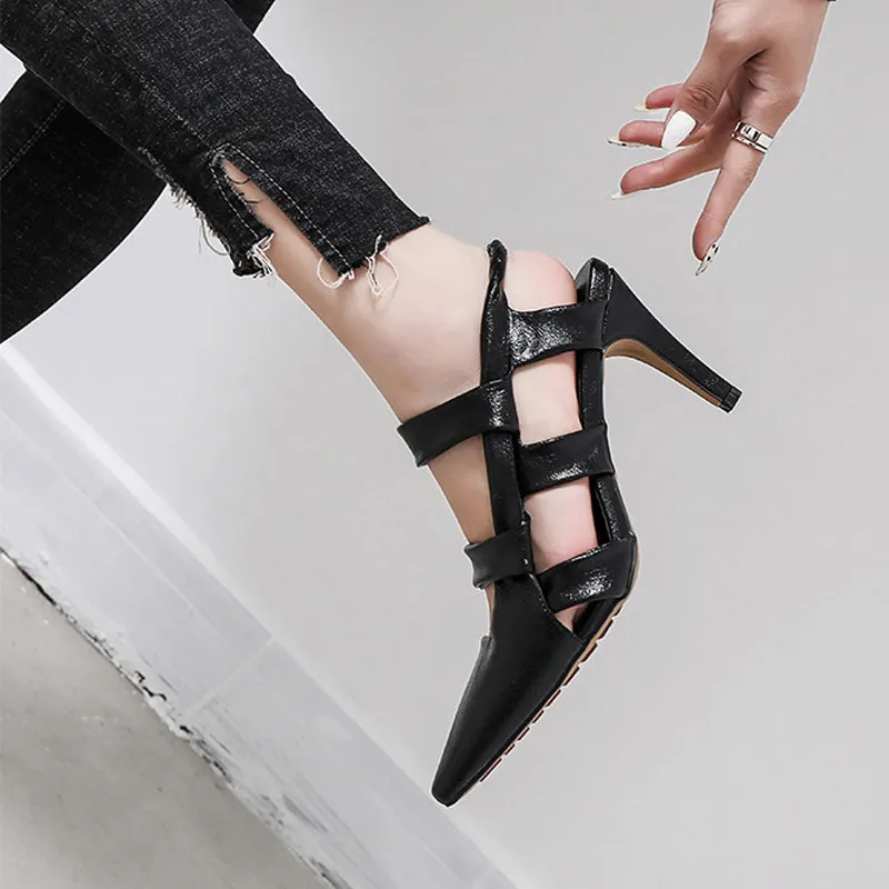 Women's Fashion Leather High Heel Toe Cap Sandals