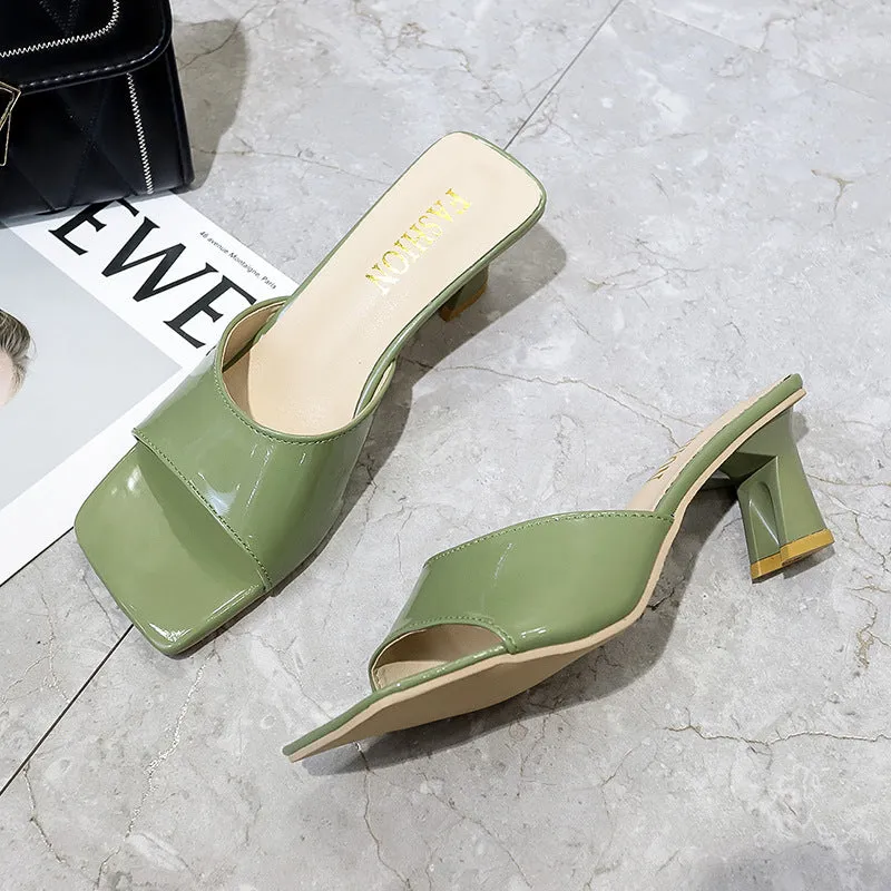 Women’s High Heel Peep Toe Slippers: Square Toe, Perfect for Summer