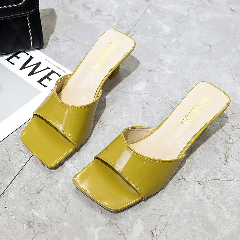 Women’s High Heel Peep Toe Slippers: Square Toe, Perfect for Summer
