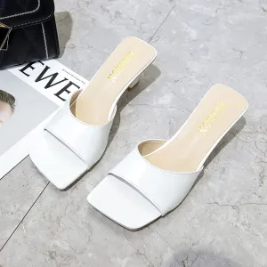 Women’s High Heel Peep Toe Slippers: Square Toe, Perfect for Summer