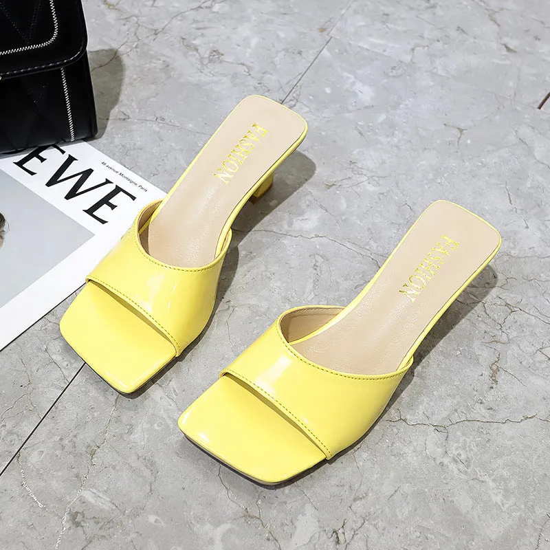 Women’s High Heel Peep Toe Slippers: Square Toe, Perfect for Summer