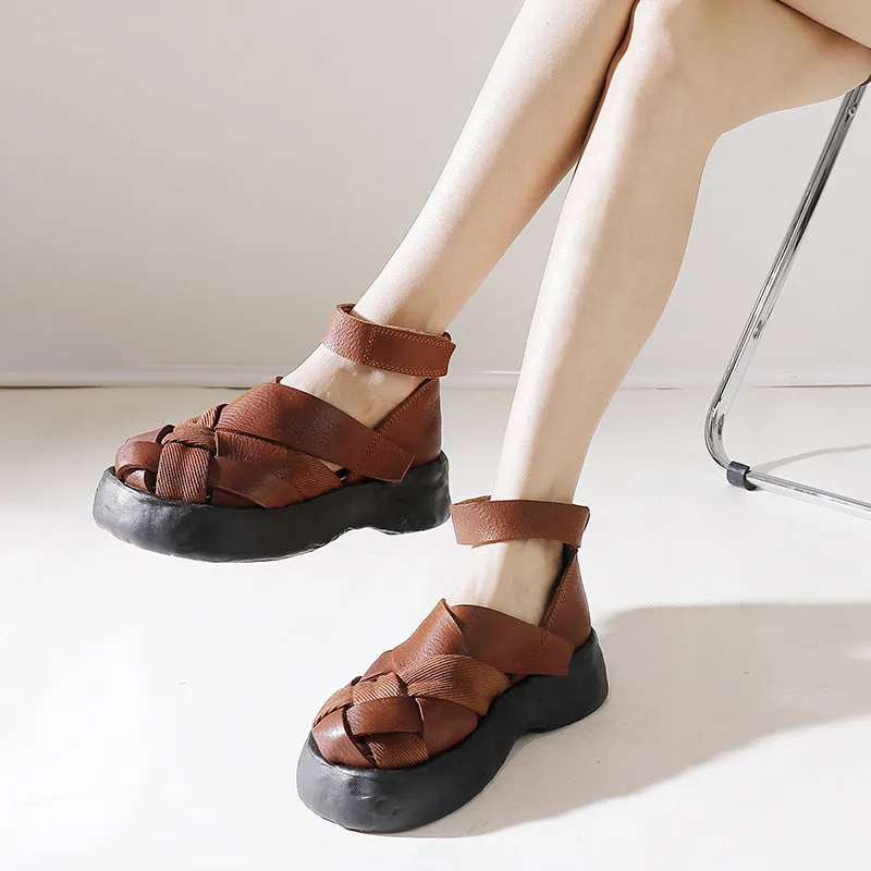 Woven Leather Platform Sandals