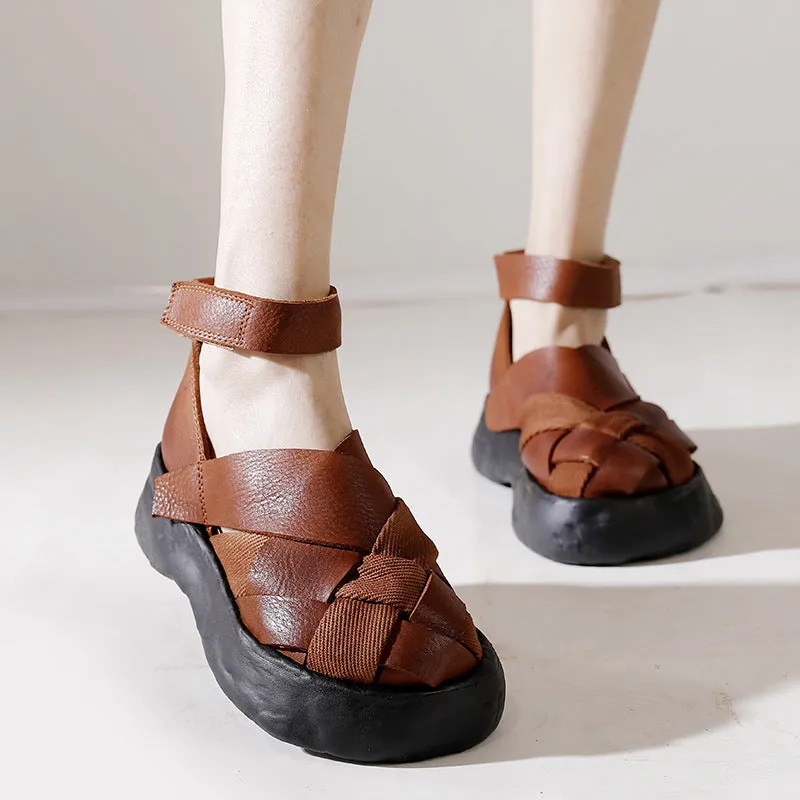 Woven Leather Platform Sandals